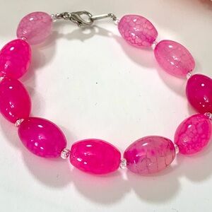 Vivid Pink Crackle Veined Italian Glass Bracelet